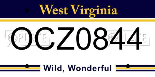 OCZ0844 West Virginia License Plate