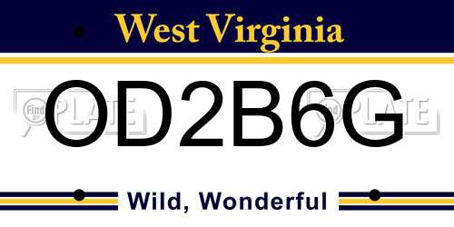 OD2B6G West Virginia License Plate