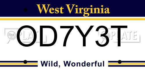 OD7Y3T West Virginia License Plate