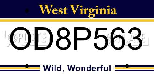 OD8P563 West Virginia License Plate