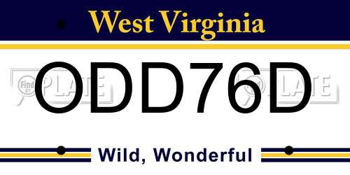 ODD76D West Virginia License Plate