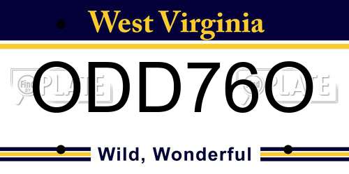 ODD76O West Virginia License Plate