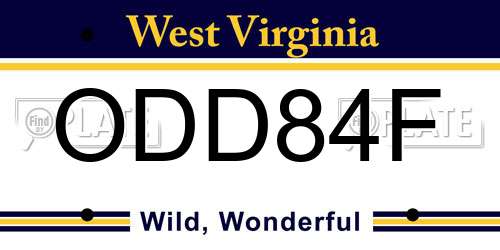ODD84F West Virginia License Plate