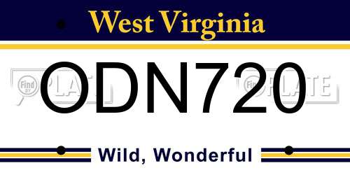 ODN720 West Virginia License Plate