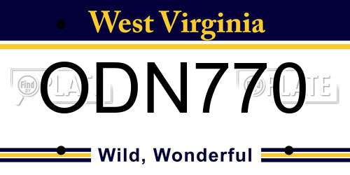 ODN770 West Virginia License Plate