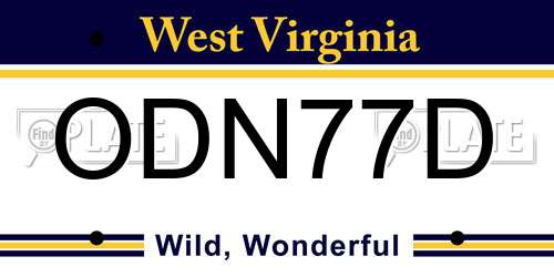 ODN77D West Virginia License Plate