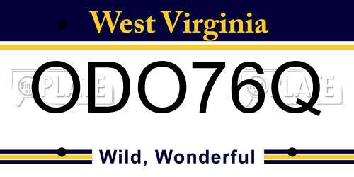 ODO76Q West Virginia License Plate
