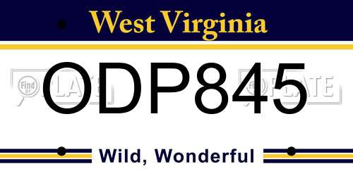 ODP845 West Virginia License Plate