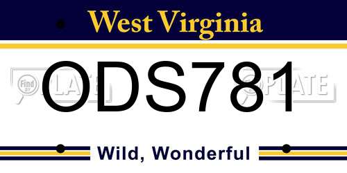 ODS781 West Virginia License Plate