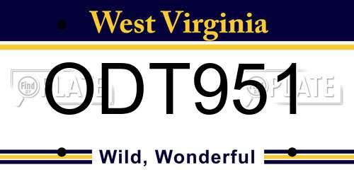 ODT951 West Virginia License Plate