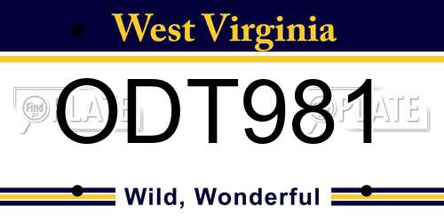 ODT981 West Virginia License Plate