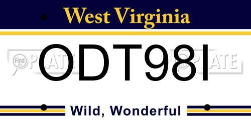 ODT98I West Virginia License Plate