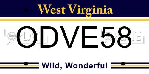 ODVE58 West Virginia License Plate