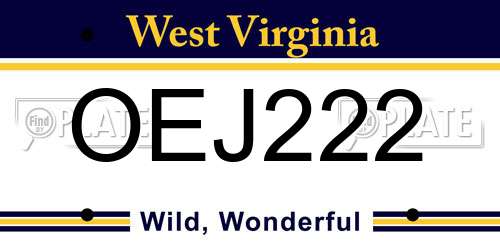 OEJ222 West Virginia License Plate