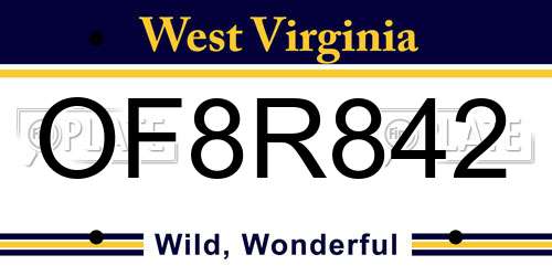 OF8R842 West Virginia License Plate