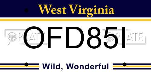 OFD85I West Virginia License Plate
