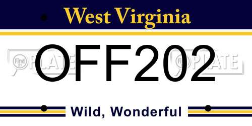 OFF202 West Virginia License Plate