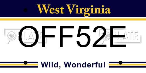 OFF52E West Virginia License Plate