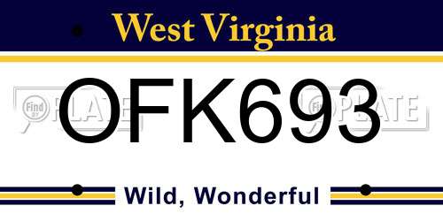 OFK693 West Virginia License Plate