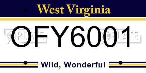 OFY6001 West Virginia License Plate