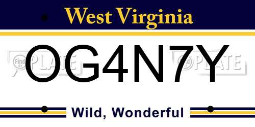 OG4N7Y West Virginia License Plate