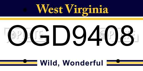 OGD9408 West Virginia License Plate