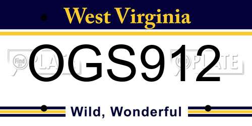 OGS912 West Virginia License Plate