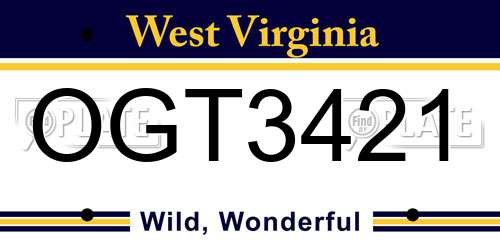 OGT3421 West Virginia License Plate
