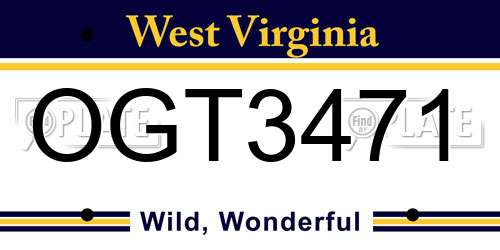 OGT3471 West Virginia License Plate