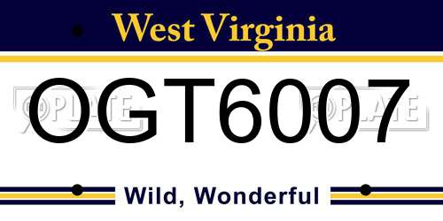 OGT6007 West Virginia License Plate