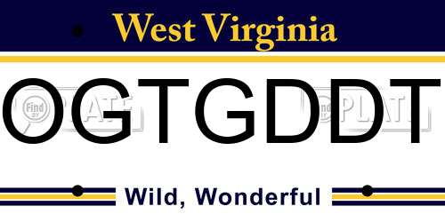 OGTGDDT West Virginia License Plate