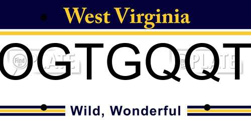 OGTGQQT West Virginia License Plate