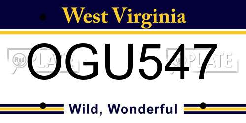 OGU547 West Virginia License Plate