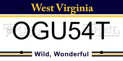 OGU54T West Virginia License Plate