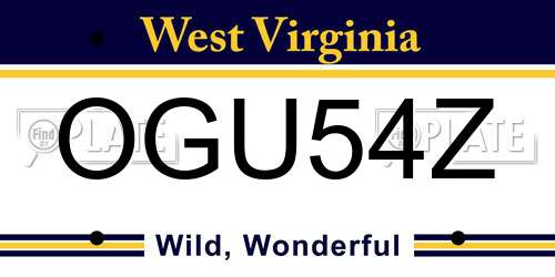 OGU54Z West Virginia License Plate