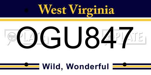 OGU847 West Virginia License Plate
