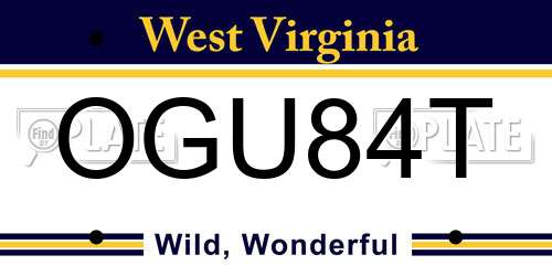 OGU84T West Virginia License Plate