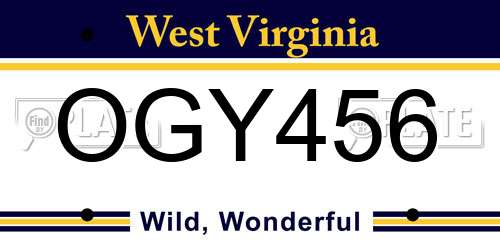 OGY456 West Virginia License Plate