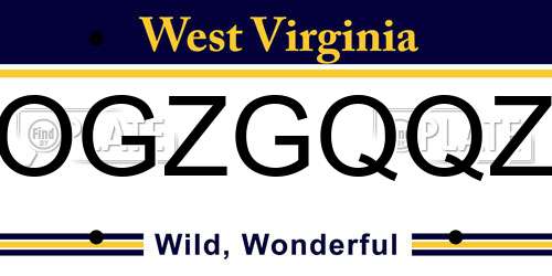 OGZGQQZ West Virginia License Plate