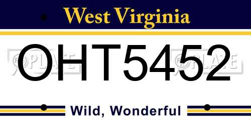 OHT5452 West Virginia License Plate