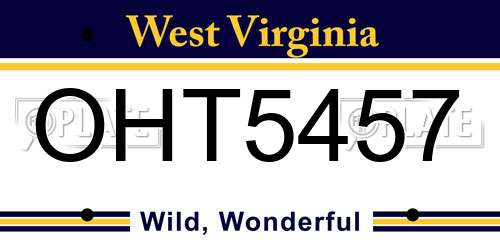 OHT5457 West Virginia License Plate