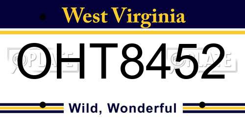 OHT8452 West Virginia License Plate