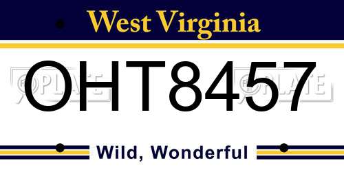 OHT8457 West Virginia License Plate