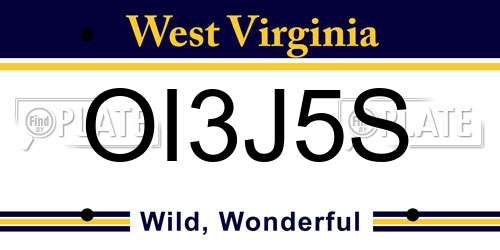 OI3J5S West Virginia License Plate