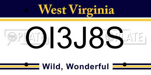 OI3J8S West Virginia License Plate