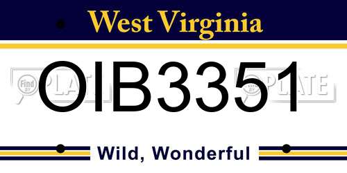 OIB3351 West Virginia License Plate