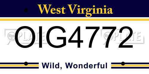 OIG4772 West Virginia License Plate