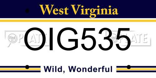 OIG535 West Virginia License Plate