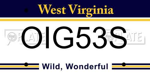 OIG53S West Virginia License Plate
