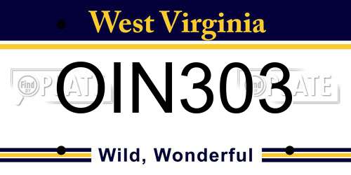 OIN303 West Virginia License Plate